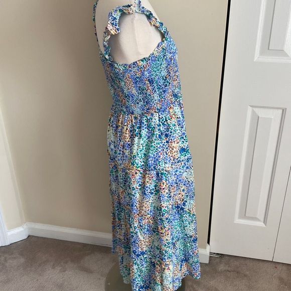 J. Crew Floral Smocked Tiered Midi Dress Ruffle Lined Size Medium - Picture 8 of 13